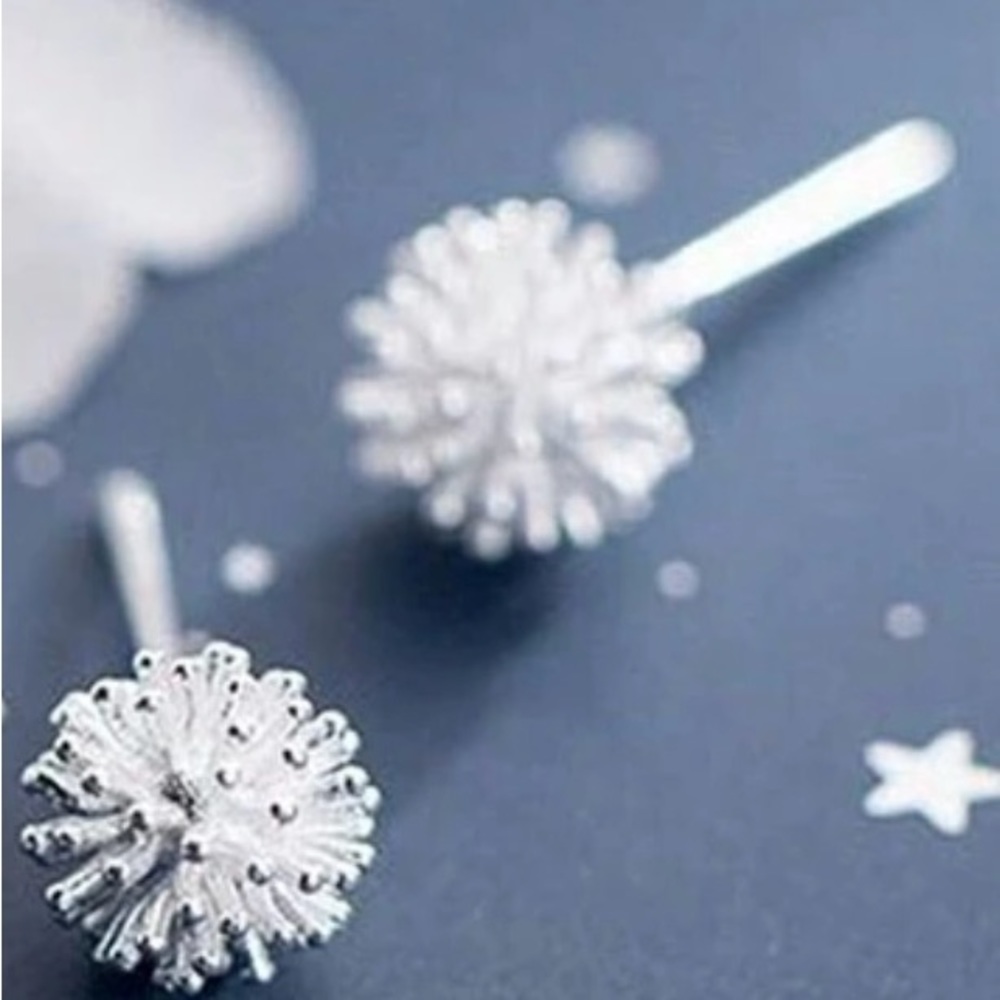 “Dandelion Balls” 925 Sterling Silver Tiny Dainty Spikey Flower Firework Studs - Picture 8 of 13